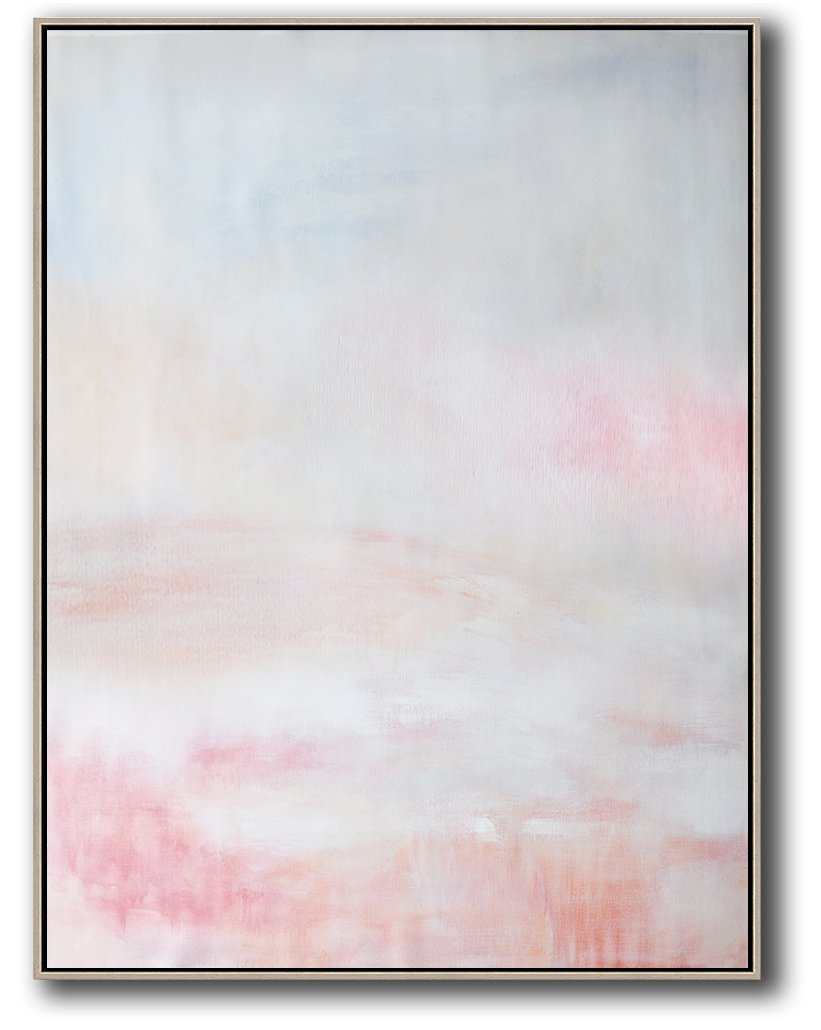 Extra Large Canvas Art,Vertical Vertical Abstract Art On Canvas,Acrylic Minimailist Painting,Grey,Pink,White.etc